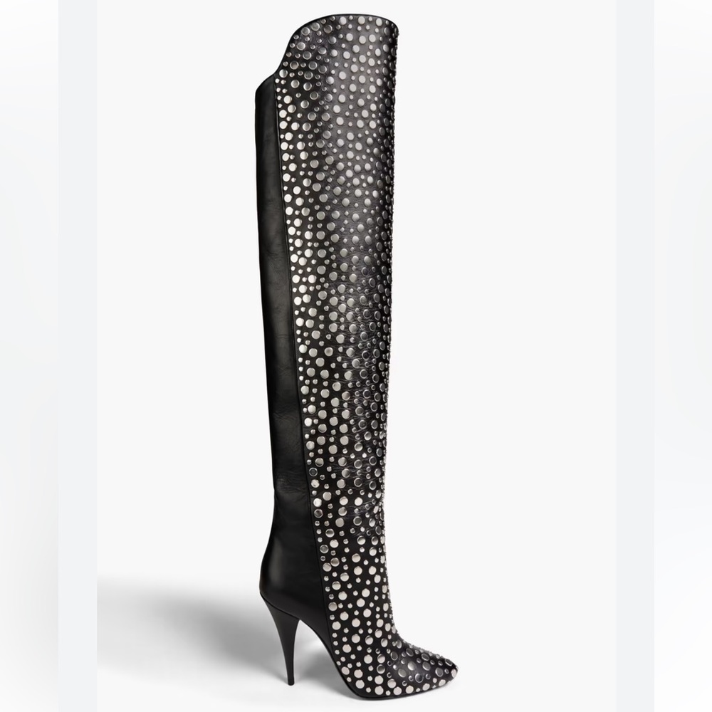 Saint Laurent Silver Studded Kiki Over the Knee Boots